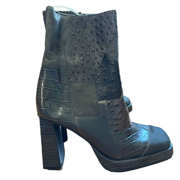 Revolve Jeffrey Campbell Calf Hair Leather Patchwork Maximal Lo Platform Bootie - Picture 5 of 12